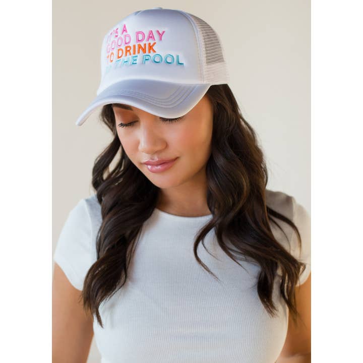 Panache Apparel Co. - Wholesale Trucker hat – Women’s - White Drink By The Pool Trucker Hat1