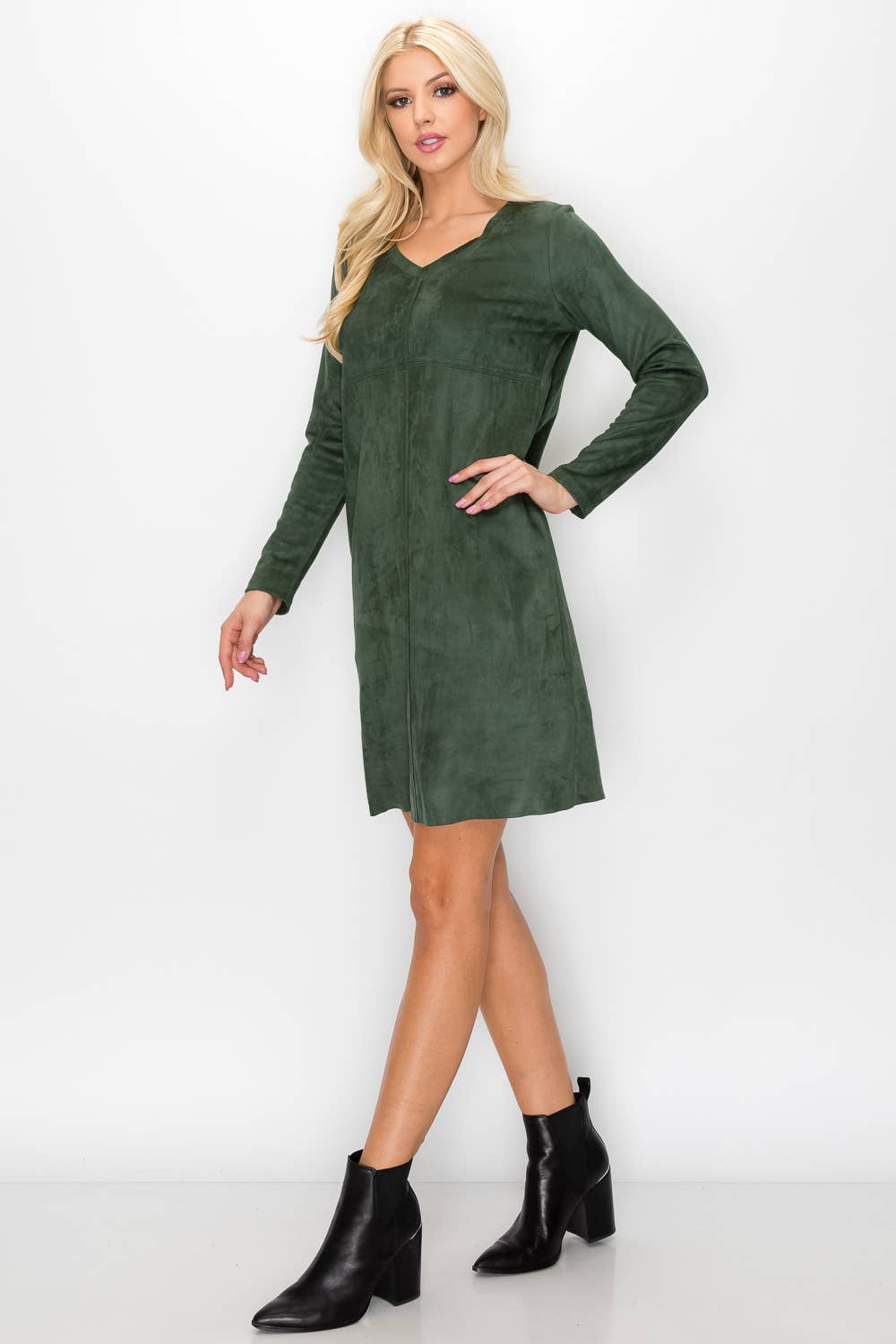 Joh Apparel – Vestido - Mulher por atacado – Vestido Aurora Stretch Camurça com Decote em V SEM Bolsos15