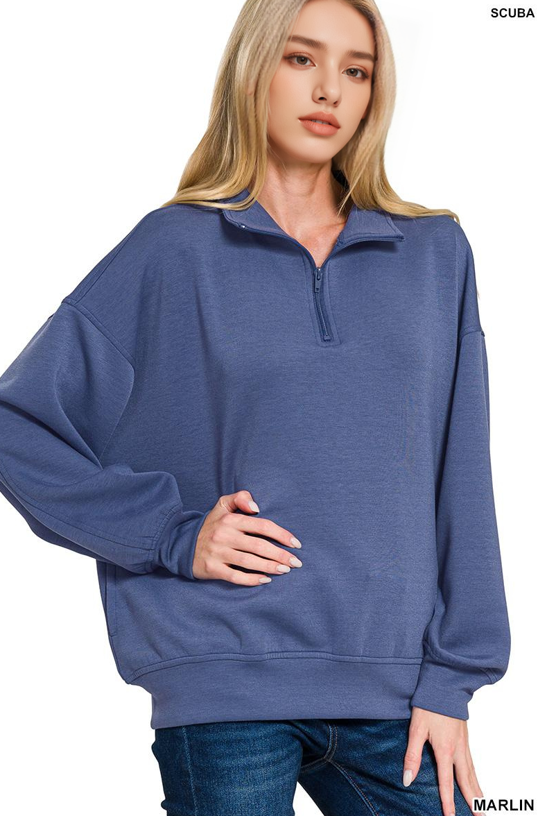 42POPS – wholesale Sweatshirt - Dam – , 0925 Scuba Half Zip Pullover med fickor SI-270416