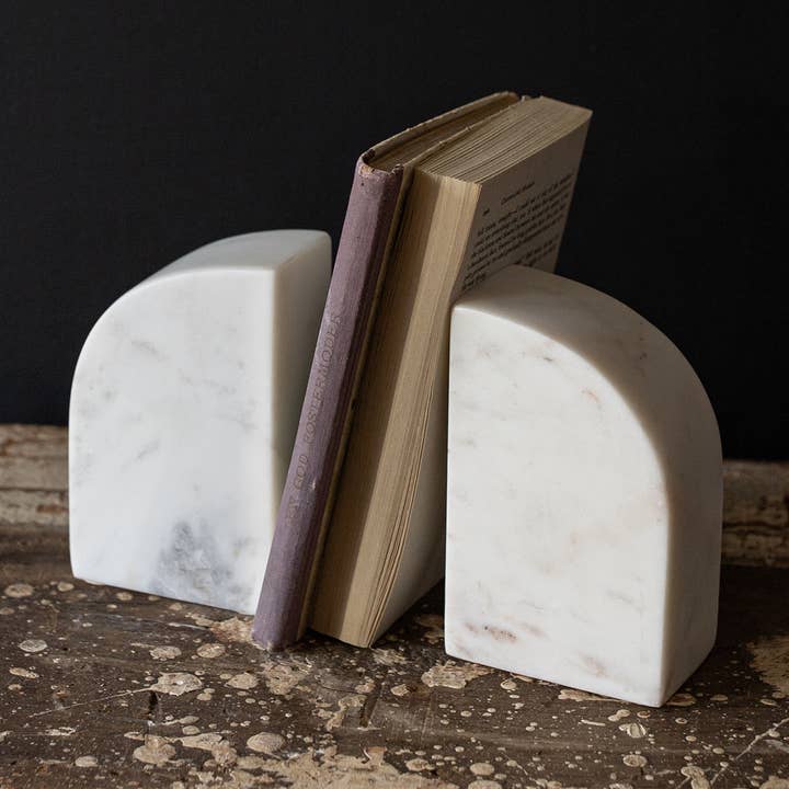 Ruth Modern Set 2 Arch Bookends White Marble for wholesale by Foreside Home & Garden