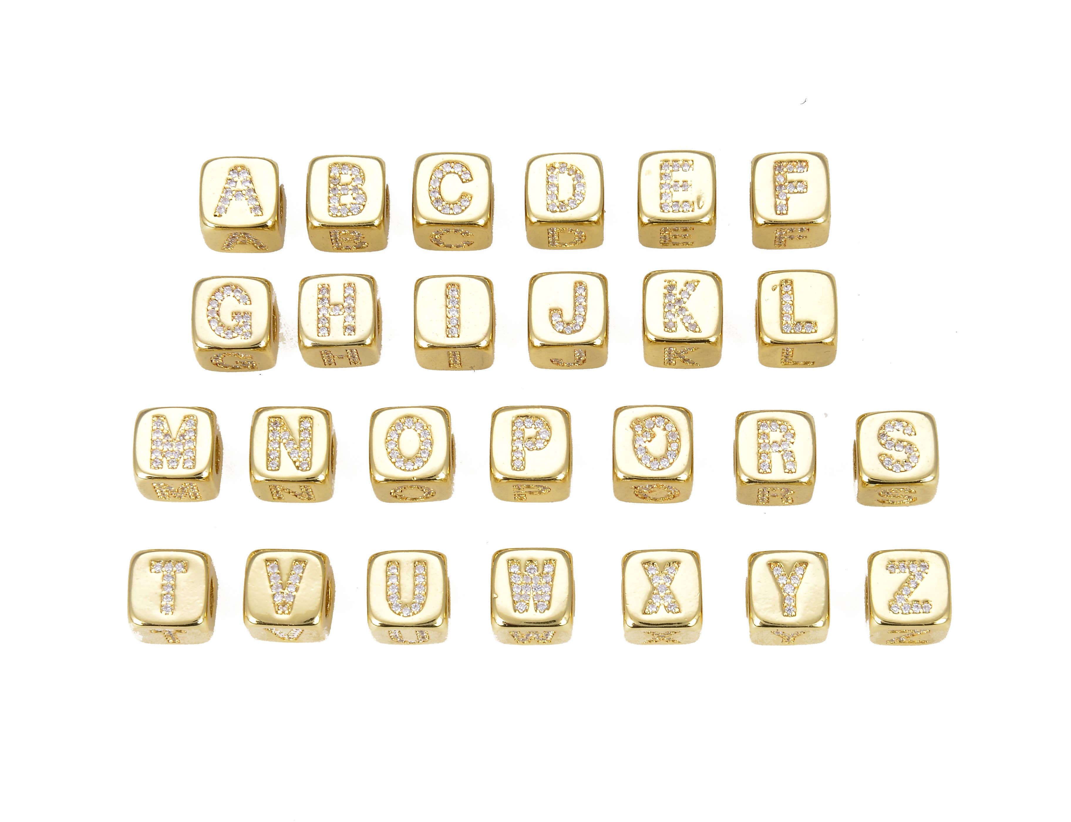 findings4uGem - Wholesale Prayer Beads Necklace - CZ Alphabet Blocks, Initial Letter Large Hole Beads, BD9545