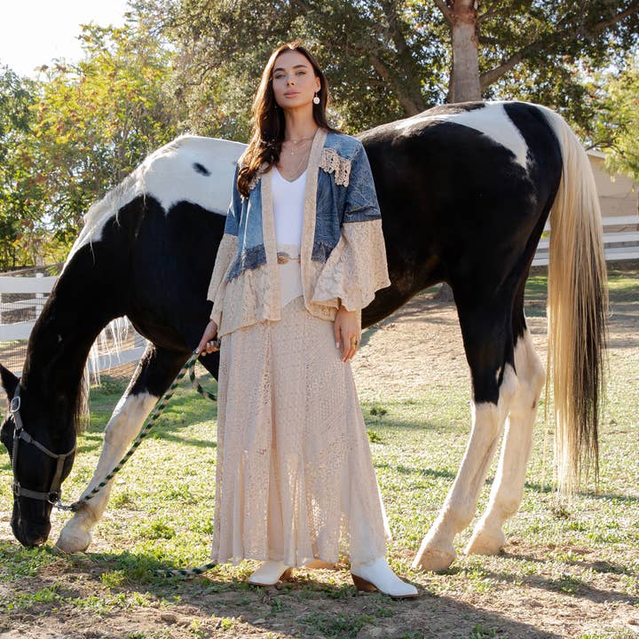 Preorder: Boho Lace & Denim Prairie Co-Ord set NEW for wholesale by Young Threads