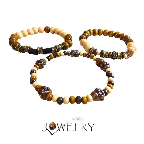 Jewelry By BDK - Wholesale Jewelry Set - 3-PC Men’s Beaded Buddha Head Bracelet Set1
