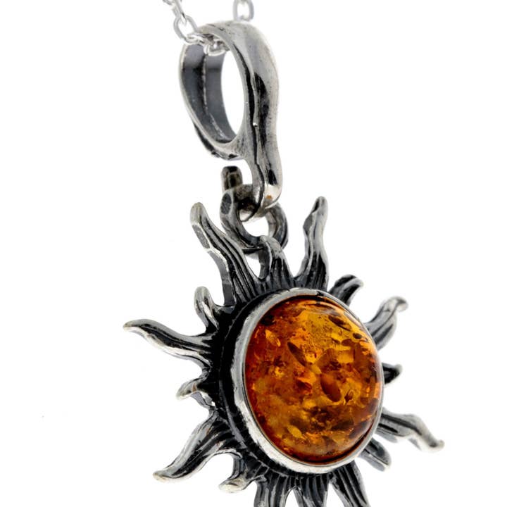 SilverAmber Jewellery - Wholesale Individual charm/pendant - 925 Sterling Silver Sun Pendant with Baltic Amber - 17644