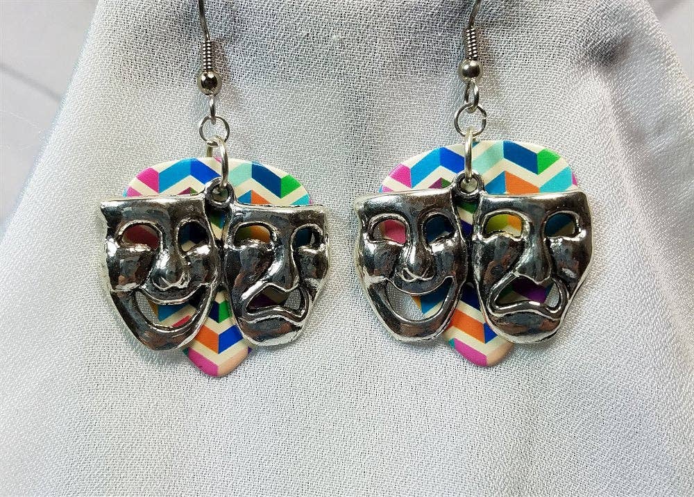 Simply Raevyn - Wholesale Dangle Earrings - Theater Mask Charm Guitar Pick Earrings15