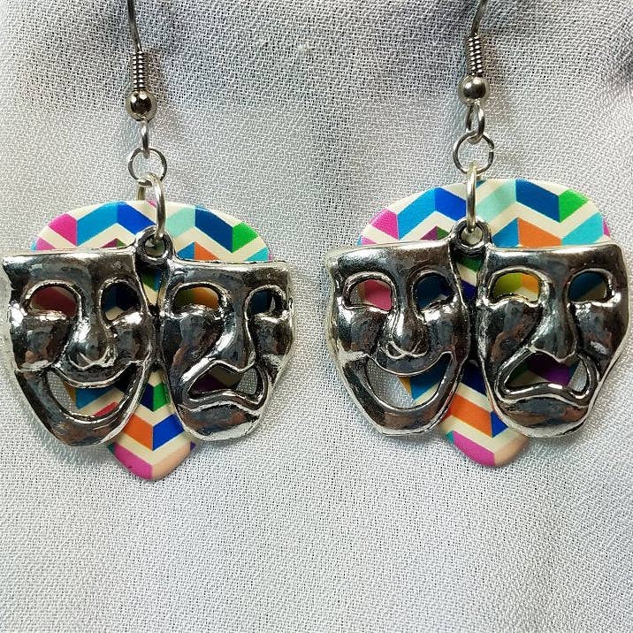 Simply Raevyn - Wholesale Dangle Earrings - Theater Mask Charm Guitar Pick Earrings15