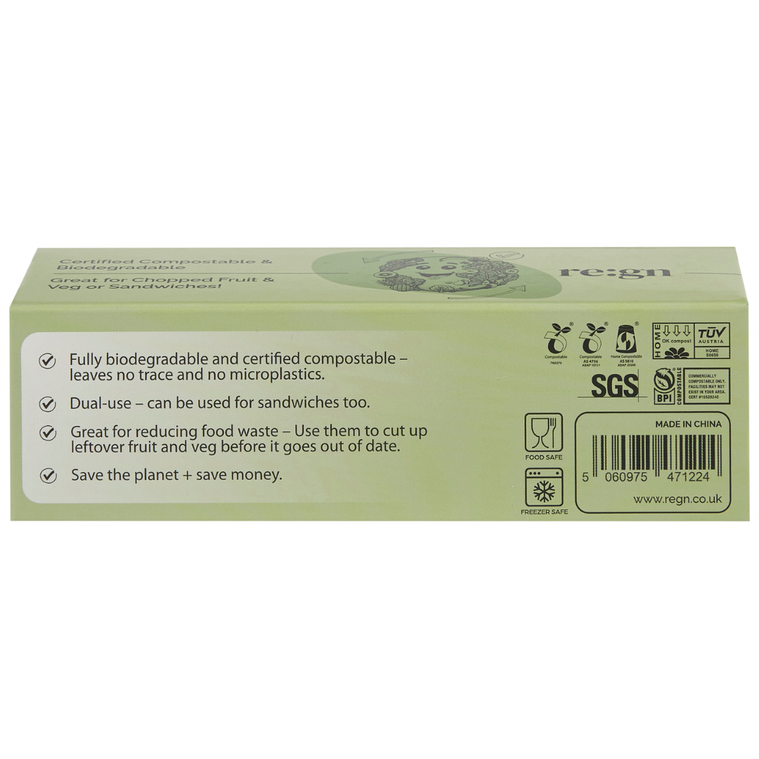 Re:gn - Wholesale Food Storage Wrap/Bag - Compostable & Biodegradable 2L Food and Freezer Bags – 35 Bags per Roll, Leakproof, Plant-Based Storage2