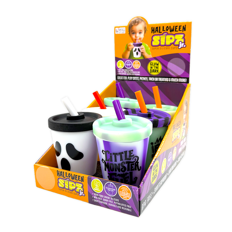 Novelty Brands - Wholesale Drinking Glass/Cup - Kids & Baby - Halloween 8oz Silicone Kids Cup with Lid & Straw - 6/Display3