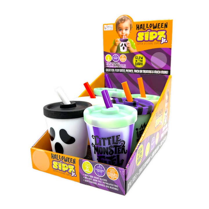 Novelty Brands - Wholesale Drinking Glass/Cup - Kids & Baby - Halloween 8oz Silicone Kids Cup with Lid & Straw - 6/Display3