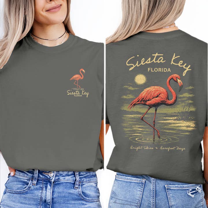 Textile Graphix - Wholesale Screen Printed T-Shirt - Women's - Siesta Key Florida T-Shirt | Flamingo Beach Souvenir Tee | Coastal Vacation Shirt | Vintage Tropical Travel Gift6