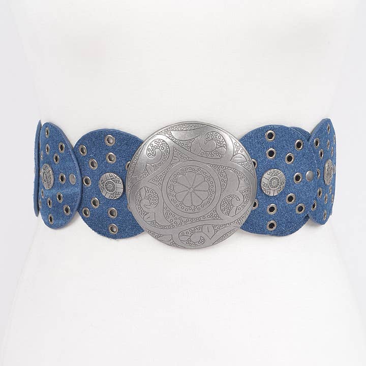 Denim Multi Eyelet Rounds Western Belt for wholesale by 3AM BY H&D ACCESSORIES