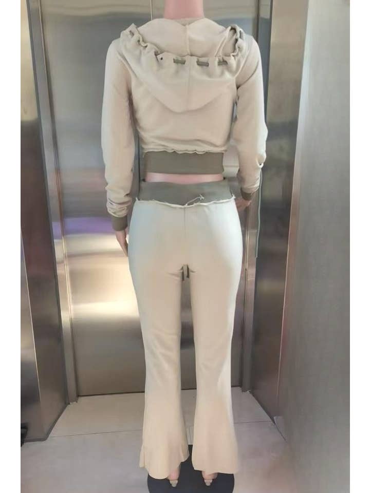 HIDDENBRAND - Wholesale Top & Pant Set (NOT Loungewear) - Women's - Y2k hooded crop zip jacket top & pants set2