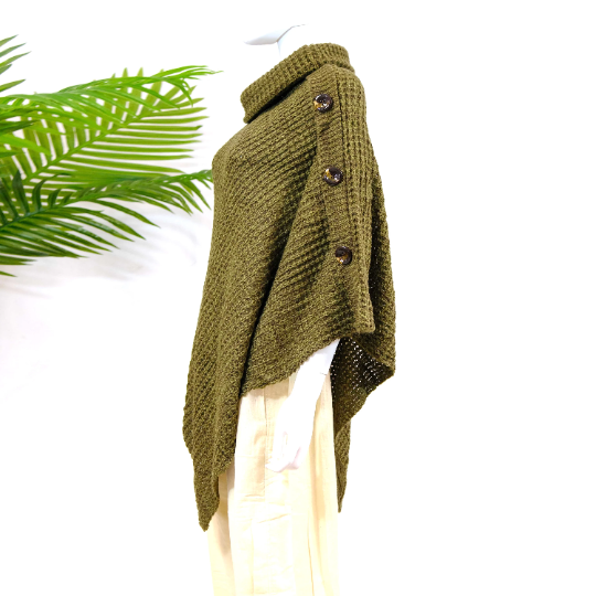 Karma Nepal Crafts - Wholesale Poncho - Women's - Hand Knit Turtle Neck Two Way Fall/Winter Poncho2