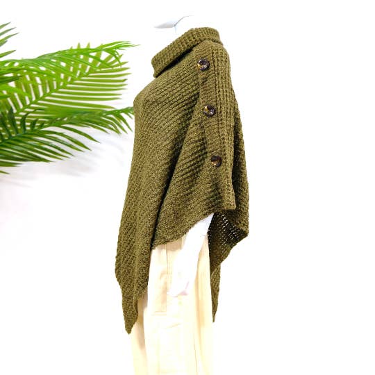 Karma Nepal Crafts - Wholesale Poncho - Women's - Hand Knit Turtle Neck Two Way Fall/Winter Poncho2