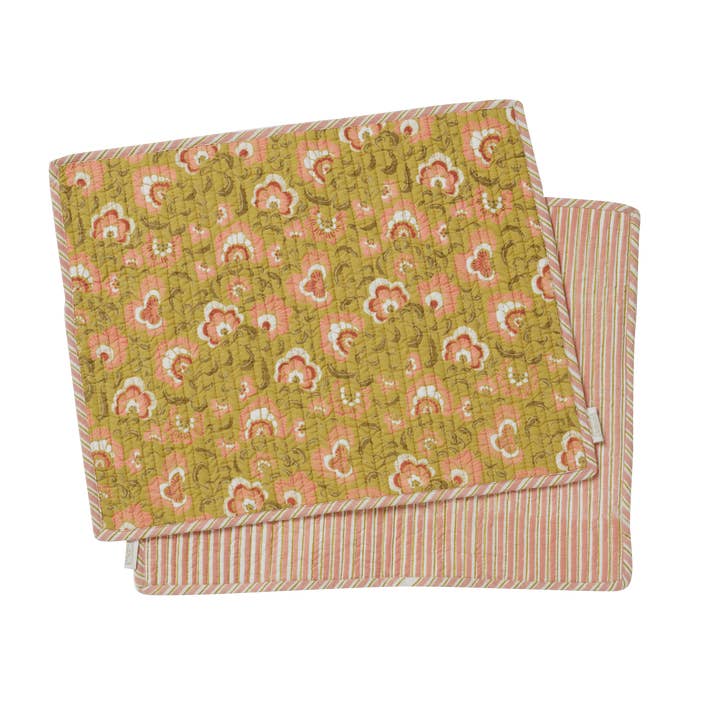 Set of 2 placemats with Ganesh Olive flowers for wholesale by Bonheur du Jour