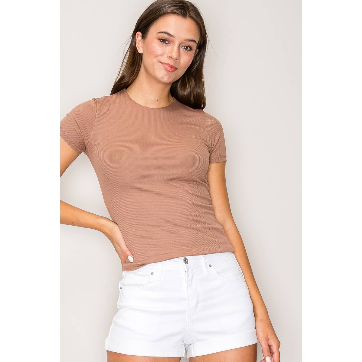 Popular 21 - Vente Haut en maille – femme - T-shirt en tricot à manches courtes et col haut à double couche14