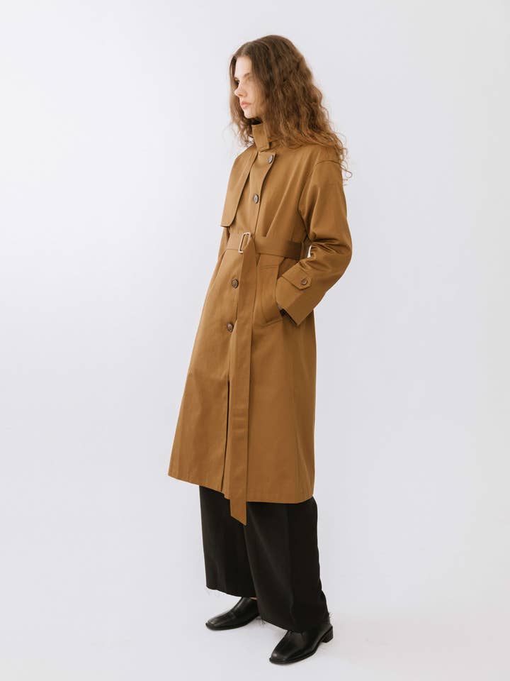 Caramel Single Breasted Macintosh Coat for wholesale on Faire