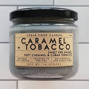Soy Candle Caramel + Tobacco for wholesale by Cedar Creek Candles