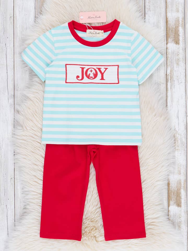 Marie Nicole Clothing - Wholesale Top & Pant Set - Kids - Joyful Ice Blue Stripes Smocked Outfit