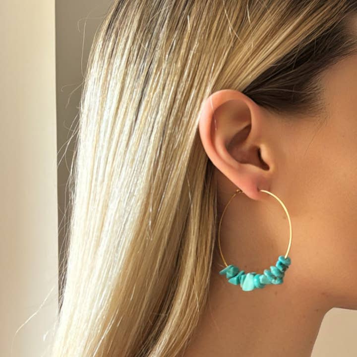 OE! - Wholesale Hoop Earrings - FRAMMENTI MARINI - Turquoise Howlite stone hoops