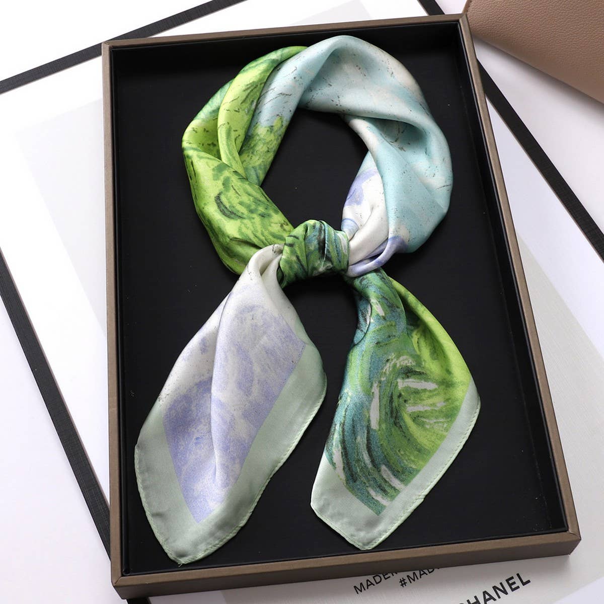ACCITY - Wholesale Scarf - Women's - Vintage Letter Print Satin Square Scarf for Women_CWASC080929