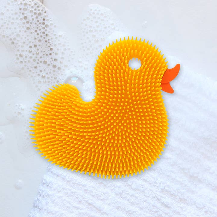 New People Company - Wholesale Bath Toy - Baby - Squigee / Duck / Yellow / Silicone Body Scrub Baby Bath Toy