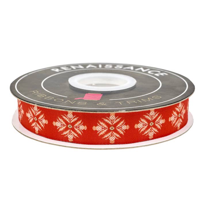 Gran - Blommande tistel i rött - 7/8" bredd - av Sharon Holland - 15 yards rulle för wholesale av Renaissance Ribbons