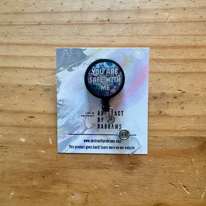 AbstractbyRabrams - Wholesale Badge Accessory - Unisex - You are Safe With Me Badge Reel - Trans Pride Badge Reel