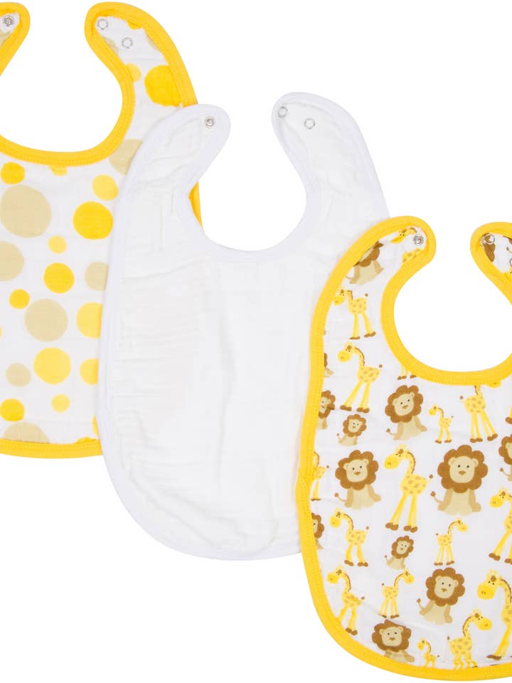 Giraffes and Lions Adjustable Bib - Pack of 3 for wholesale by Miracle Blanket- The #1 Pediatrician-recommended Swaddle