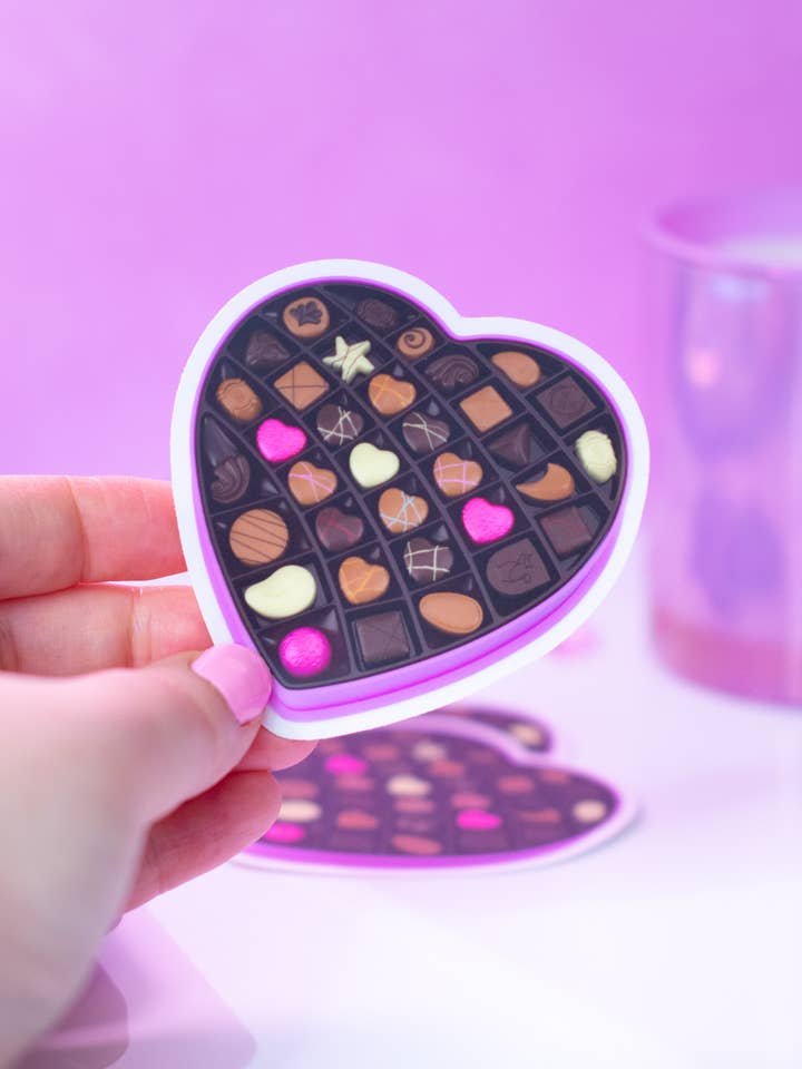 Box of Chocolates Clear Vinyl Sticker for wholesale by Kate & Kris