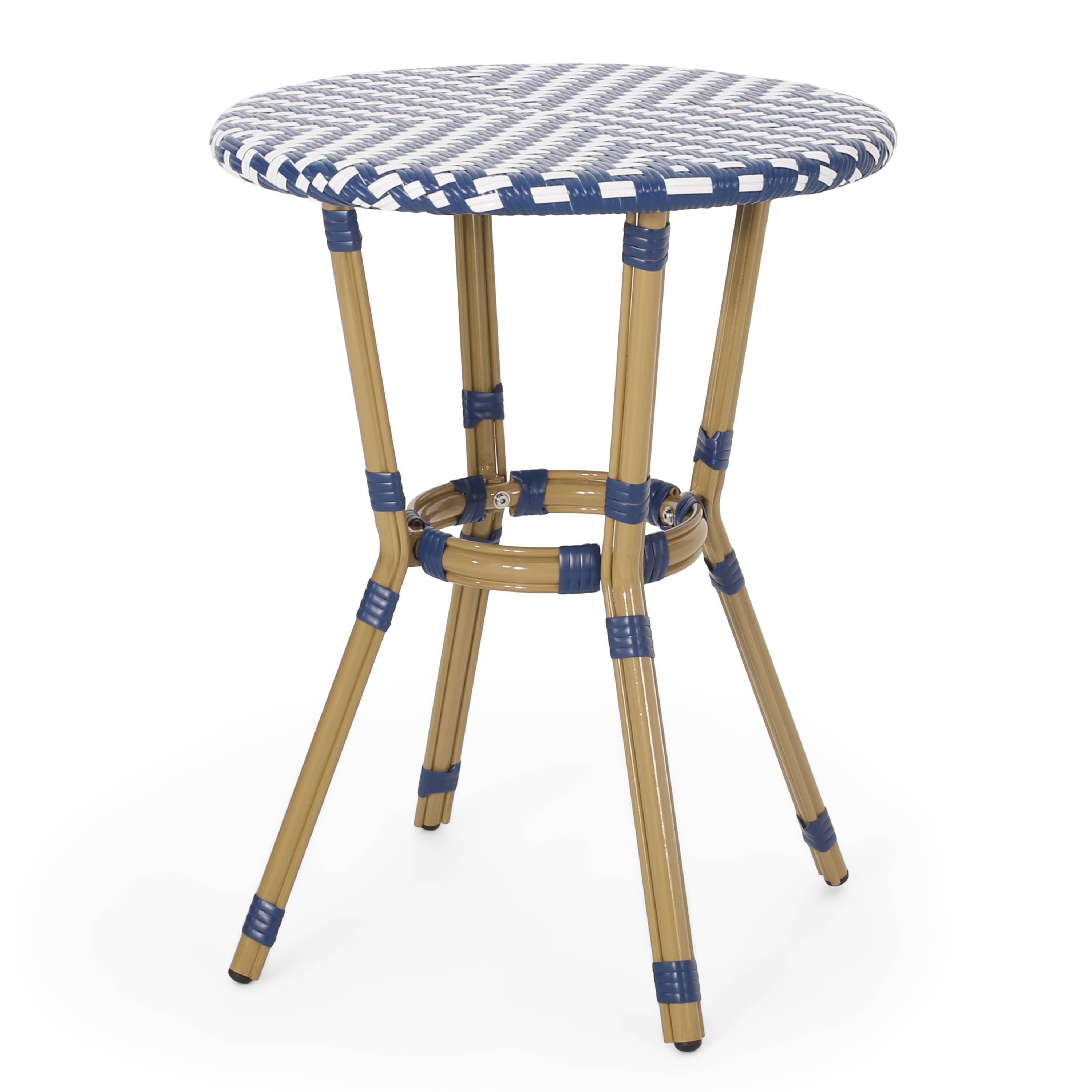 Navy Blue Aluminum 3-Piece French Bistro Set with Bamboo Finish for wholesale on Faire15