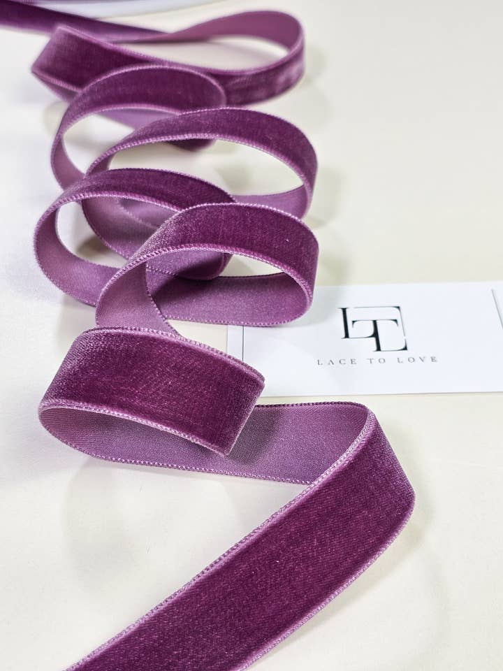 Purple Velvet Ribbon by The Yard, Hair Ribbon for wholesale by Lace To Love