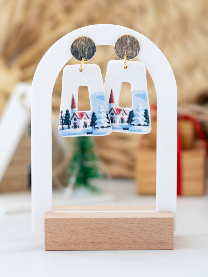 Snowy Church Dangles for wholesale by EJ Clay Co