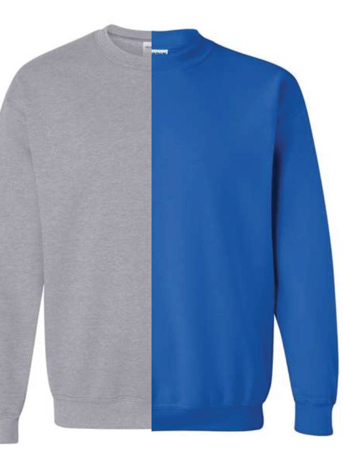 Grey & Royal Split Colored, Two-Toned, Crewneck Sweatshirt for wholesale by McKenzie’s Infinity LLC