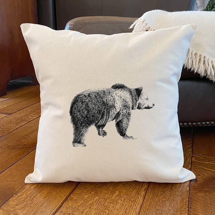 Bear Sketch - Coussin carré en toile pour la vente par North & Pine