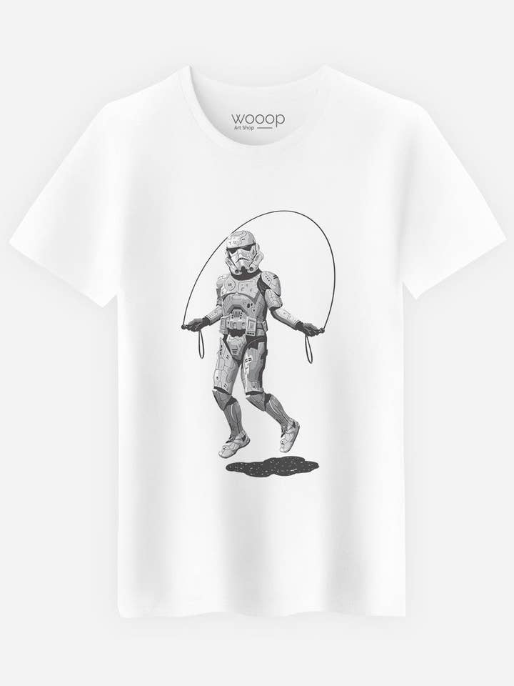 Stormtrooper Skipping T-shirt bianca da uomo per la vendita all'ingrosso da parte di Wooop