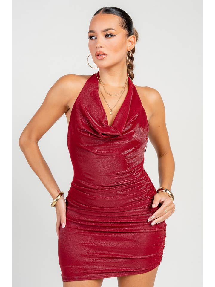 PRIVY - Wholesale Dress - Women's - Cowl Halter Neck Asymmetrical Hem Mini Dress10