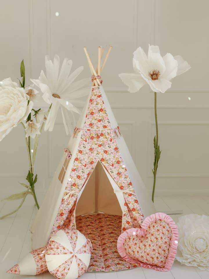 Cotton teepee tent for girls with flowers print “Spring garden” for wholesale by Moi Mili