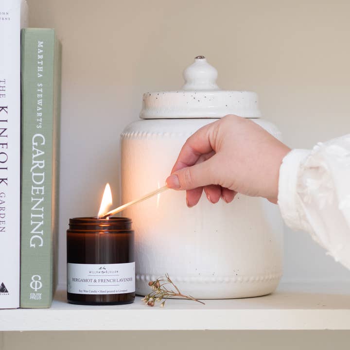 Willow & Blossom Botanicals - Vente Bougie en bocal - Grande bougie 180ml Bergamote & Lavande française