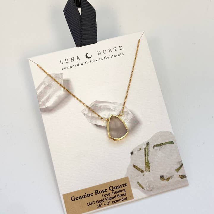 Luna Norte - Wholesale Pendant/charm necklace - Earth, Wind and Fire Genuine Stone Necklace Gold - Rose Quartz1