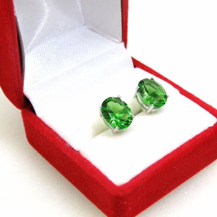 Twan Kee Jewelry - Wholesale Stud/Post Earrings - Classic Green Oval-Cut Helenite Stud Earrings3
