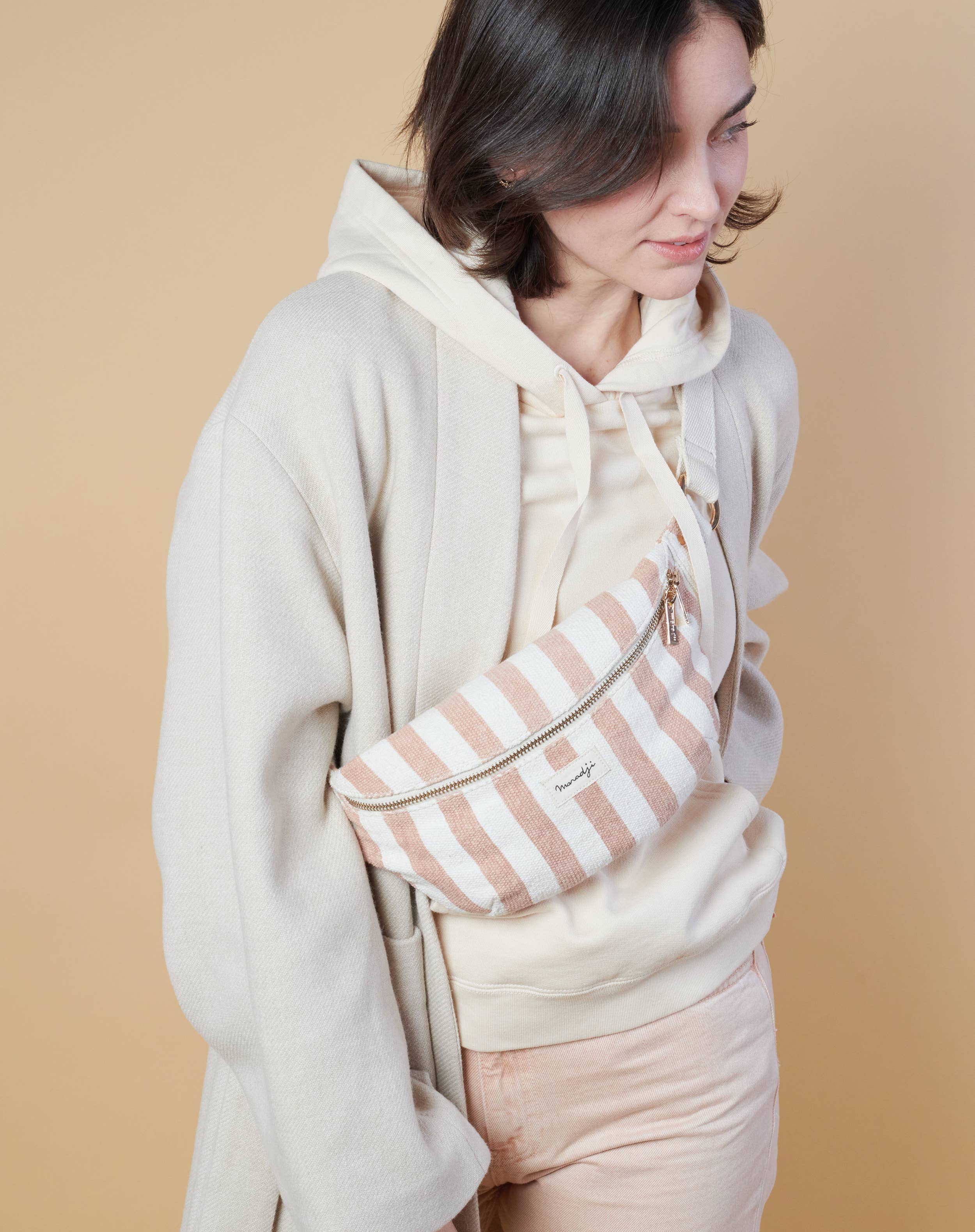 Maradji - Venta al por mayor Riñonera - Mujer - Riñonera de algodón caneva a rayas rosa Nicole4