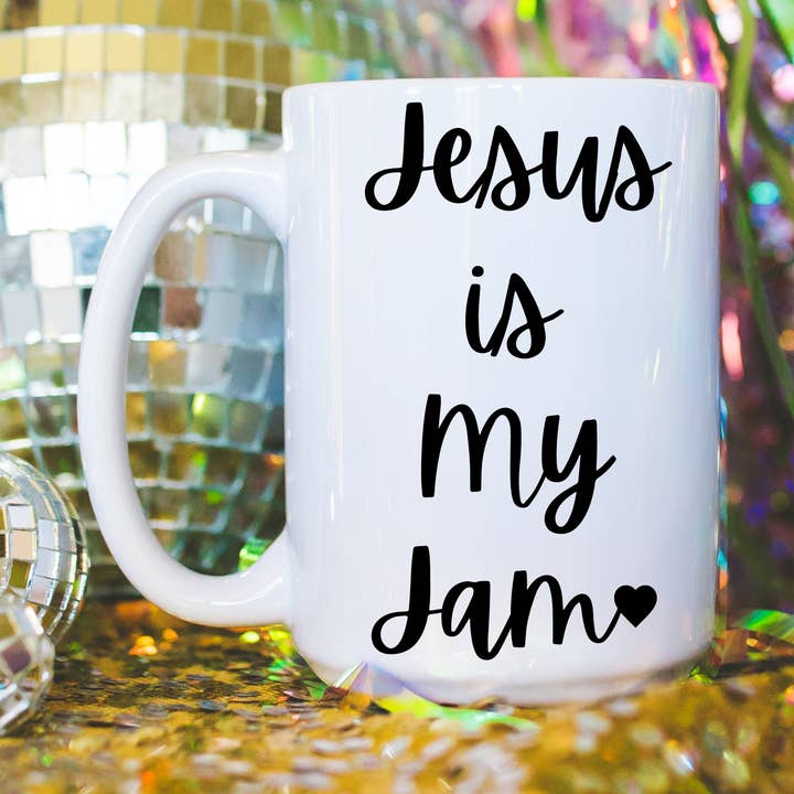Tazza in ceramica bianca lucida «Jesus is My Jam» 15oz | Collezione Jesus by Love Tiffany per la vendita all'ingrosso da parte di LOVE TIFFANY