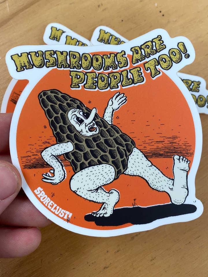 NEW Mushrooms Are People Too Morel Sticker for wholesale by Sporelust!