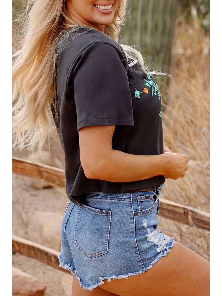 Carbon Grey Western Aztec Short Sleeve T-Shirt for wholesale on Faire