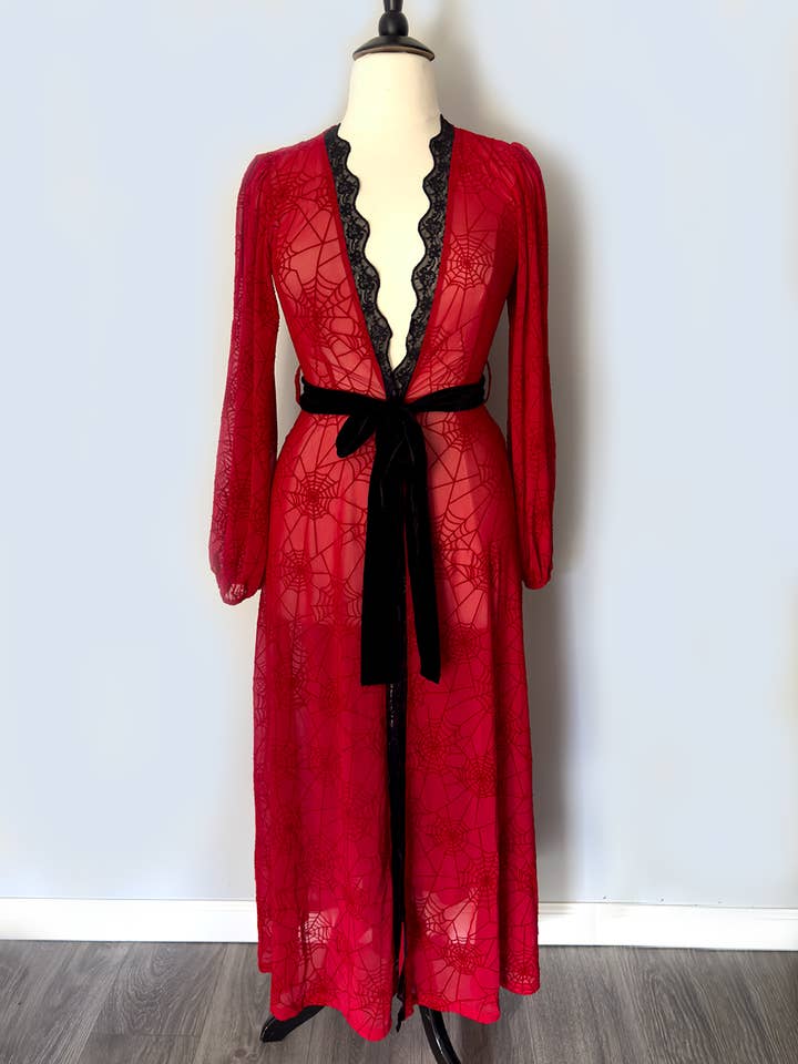 Spiderwebs in the Attic Red Spiderweb Duster for wholesale by The Oblong Box Shop™