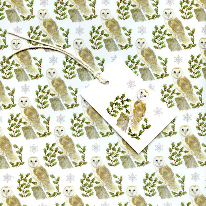 Christmas Barn Owl Gift Wrap and Tags for wholesale by Rie Designed
