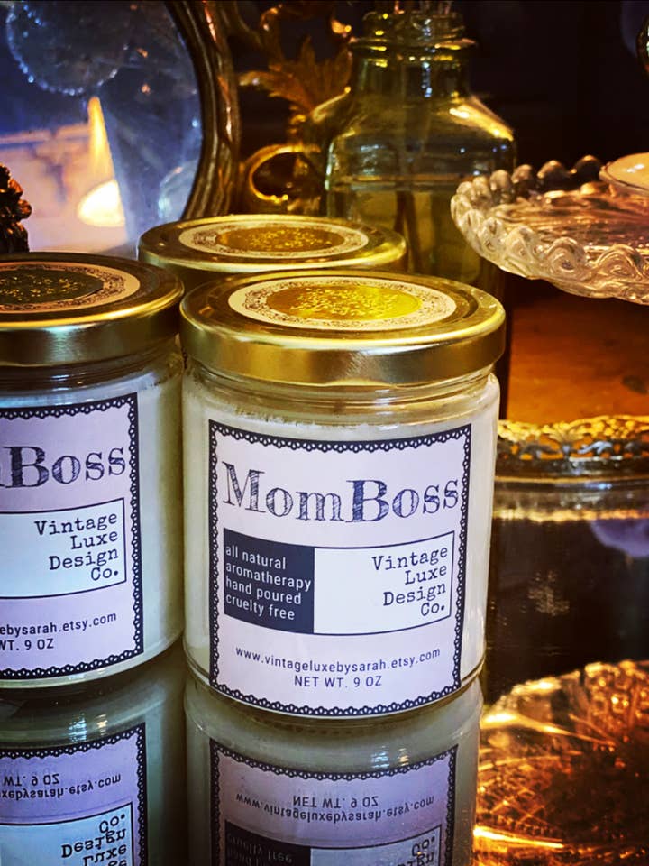 MomBoss 9 Oz. Soy Wax Candle * Vintage Luxury Hand-Poured for wholesale by Vintage Luxe Design Co.