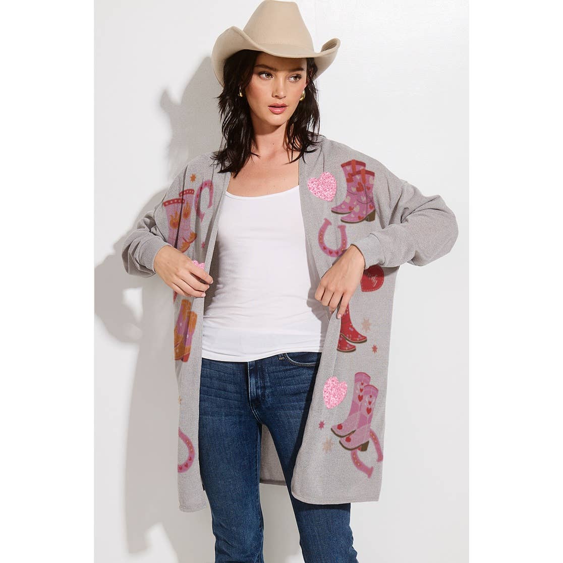 Phil Love - Vendita all'ingrosso Cardigan - Donna - Stivali da cowgirl Stampa a cuore con glitter Cardigan lavorato a maglia3