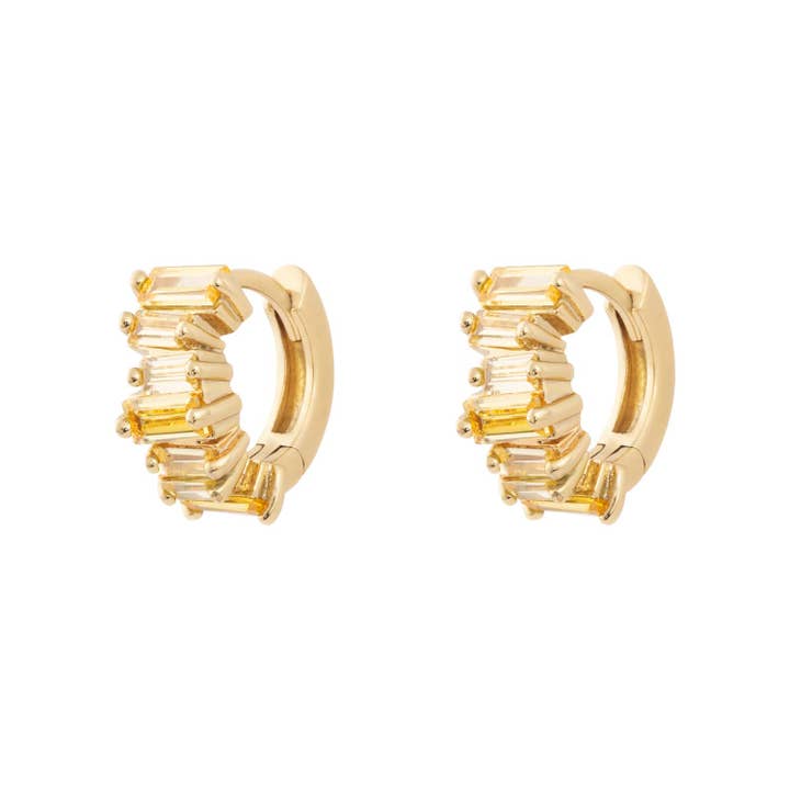 Jagged Baguette Yellow & Gold 8mm Baby Huggie Earrings for wholesale by Wanderlust + Co